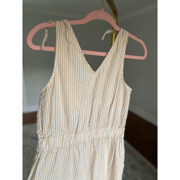 Level Eight Cotton Seersucker Romper Jumpsuit Striped Coastal Minimal Neutral M - Picture 5 of 11
